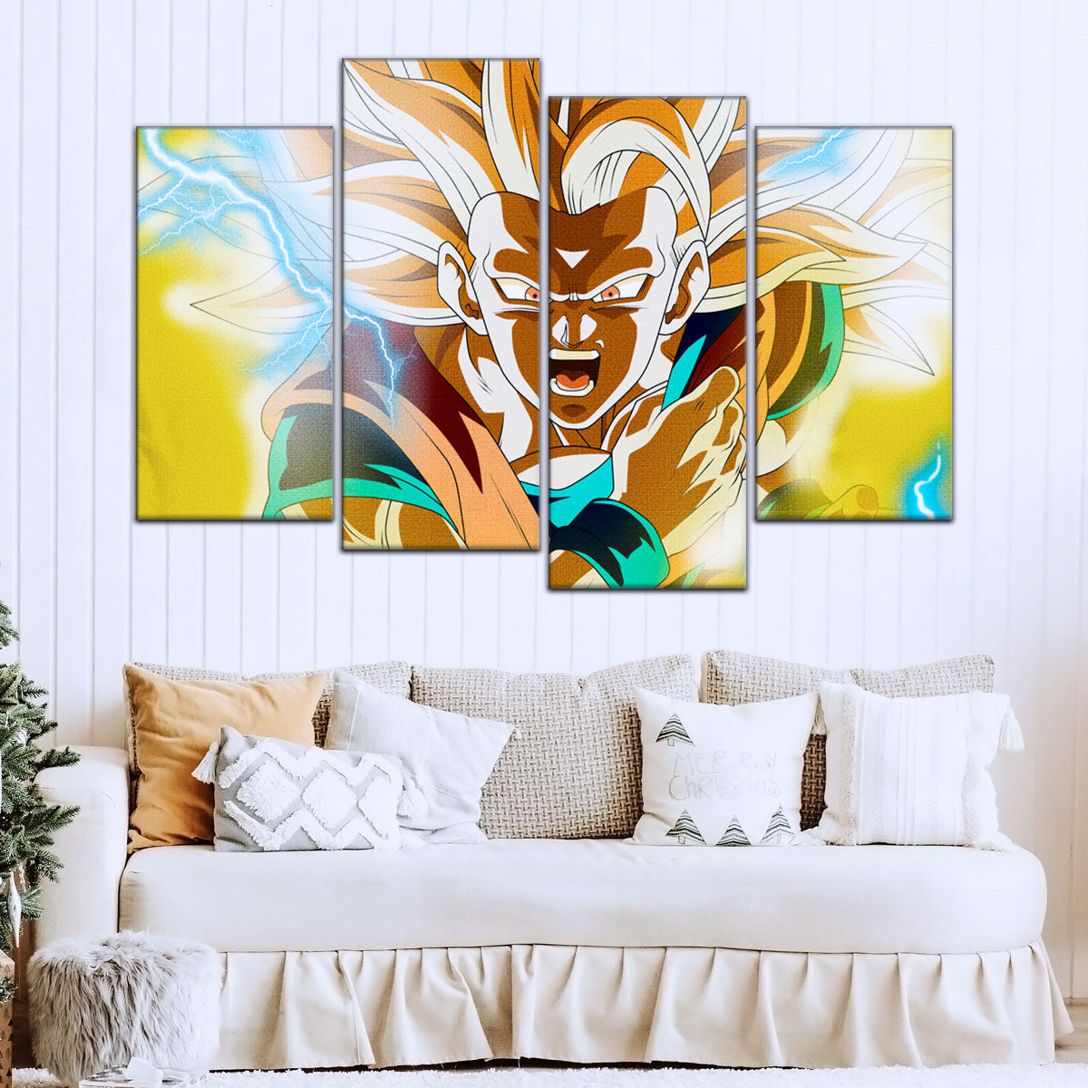 Dragon Ball Z Super Saiyan Goku Canvas Wall Art - 5 Piece Split Panel Anime Poster - Framed Ready to Hang Living Room Man Cave Decor - DR5046