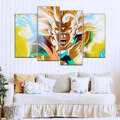 Dragon Ball Z Super Saiyan Goku Canvas Wall Art - 5 Piece Split Panel Anime Poster - Framed Ready to Hang Living Room Man Cave Decor - DR5046