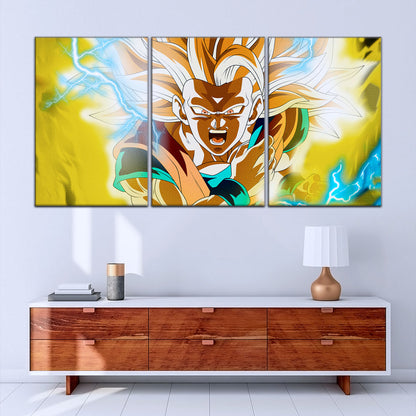 Dragon Ball Z Super Saiyan Goku Canvas Wall Art - 5 Piece Split Panel Anime Poster - Framed Ready to Hang Living Room Man Cave Decor - DR5046