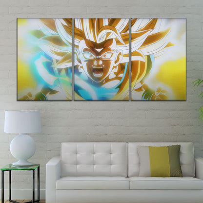 Dragon Ball Z Super Saiyan Goku Canvas Wall Art - 5 Piece Split Panel Anime Poster - Framed Ready to Hang Living Room Man Cave Decor - DR5071
