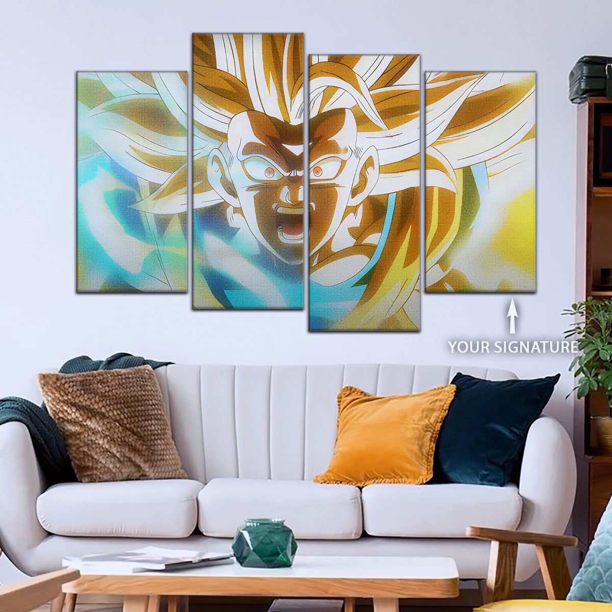 Dragon Ball Z Super Saiyan Goku Canvas Wall Art - 5 Piece Split Panel Anime Poster - Framed Ready to Hang Living Room Man Cave Decor - DR5071