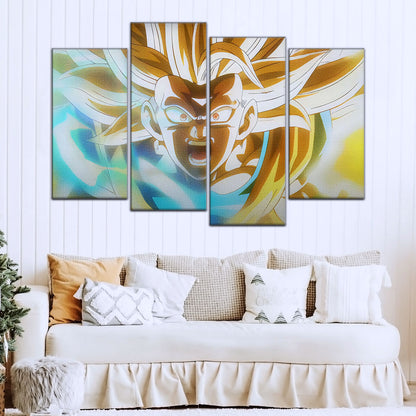Dragon Ball Z Super Saiyan Goku Canvas Wall Art - 5 Piece Split Panel Anime Poster - Framed Ready to Hang Living Room Man Cave Decor - DR5071
