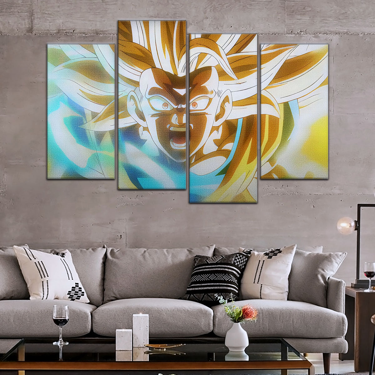 Dragon Ball Z Super Saiyan Goku Canvas Wall Art - 5 Piece Split Panel Anime Poster - Framed Ready to Hang Living Room Man Cave Decor - DR5071