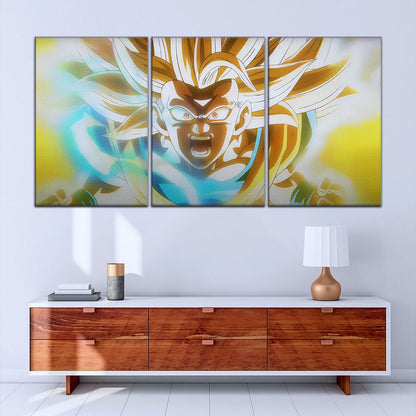 Dragon Ball Z Super Saiyan Goku Canvas Wall Art - 5 Piece Split Panel Anime Poster - Framed Ready to Hang Living Room Man Cave Decor - DR5071
