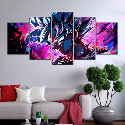 Dragon Ball Z Super Saiyan Vegito Canvas Wall Art - 5 Piece Split Panel Anime Poster - Framed Ready to Hang Living Room Man Cave Decor - DR5128