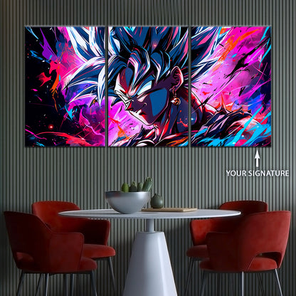 Dragon Ball Z Super Saiyan Vegito Canvas Wall Art - 5 Piece Split Panel Anime Poster - Framed Ready to Hang Living Room Man Cave Decor - DR5128