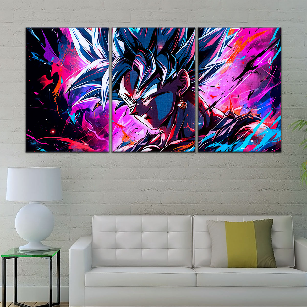 Dragon Ball Z Super Saiyan Vegito Canvas Wall Art - 5 Piece Split Panel Anime Poster - Framed Ready to Hang Living Room Man Cave Decor - DR5128