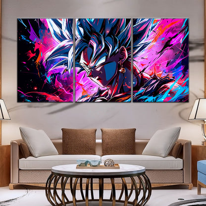 Dragon Ball Z Super Saiyan Vegito Canvas Wall Art - 5 Piece Split Panel Anime Poster - Framed Ready to Hang Living Room Man Cave Decor - DR5128