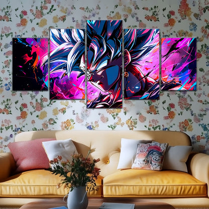 Dragon Ball Z Super Saiyan Vegito Canvas Wall Art - 5 Piece Split Panel Anime Poster - Framed Ready to Hang Living Room Man Cave Decor - DR5128