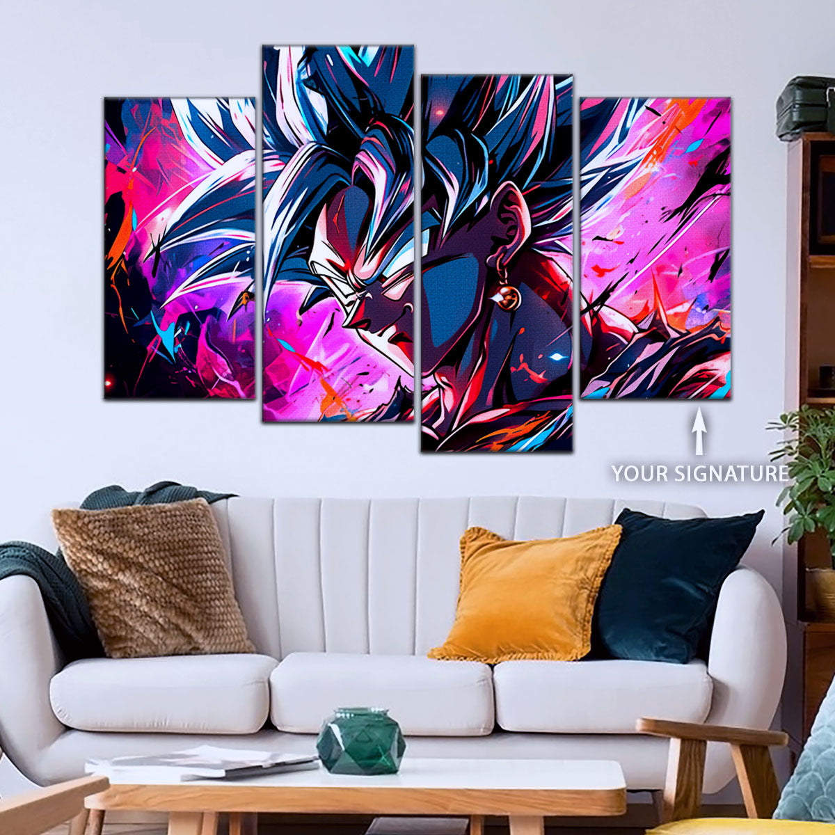 Dragon Ball Z Super Saiyan Vegito Canvas Wall Art - 5 Piece Split Panel Anime Poster - Framed Ready to Hang Living Room Man Cave Decor - DR5128