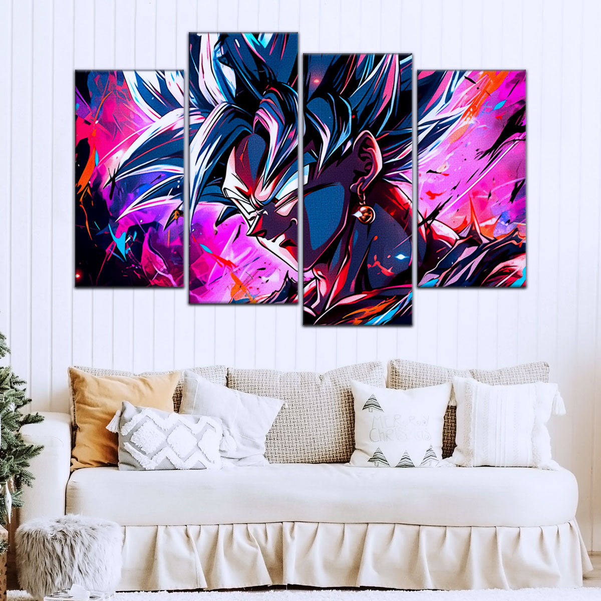 Dragon Ball Z Super Saiyan Vegito Canvas Wall Art - 5 Piece Split Panel Anime Poster - Framed Ready to Hang Living Room Man Cave Decor - DR5128
