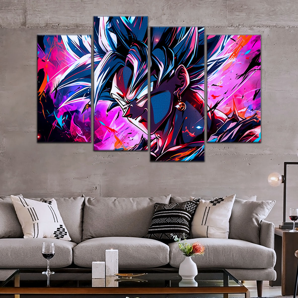 Dragon Ball Z Super Saiyan Vegito Canvas Wall Art - 5 Piece Split Panel Anime Poster - Framed Ready to Hang Living Room Man Cave Decor - DR5128
