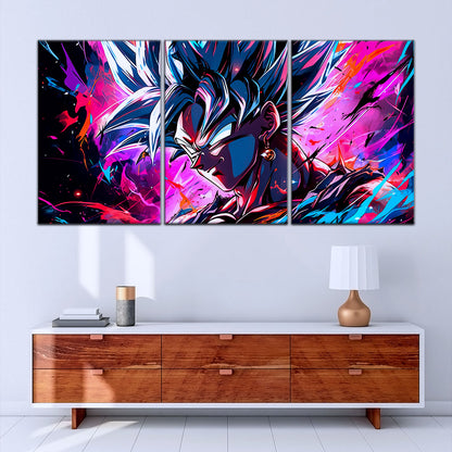 Dragon Ball Z Super Saiyan Vegito Canvas Wall Art - 5 Piece Split Panel Anime Poster - Framed Ready to Hang Living Room Man Cave Decor - DR5128