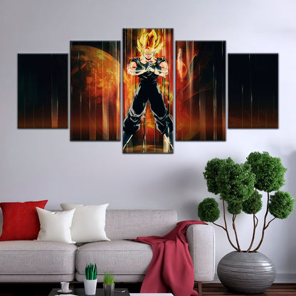 Dragon Ball Z Super Saiyan Vegito Canvas Wall Art - 5 Piece Split Panel Anime Poster - Framed Ready to Hang Living Room Man Cave Decor - DR5129