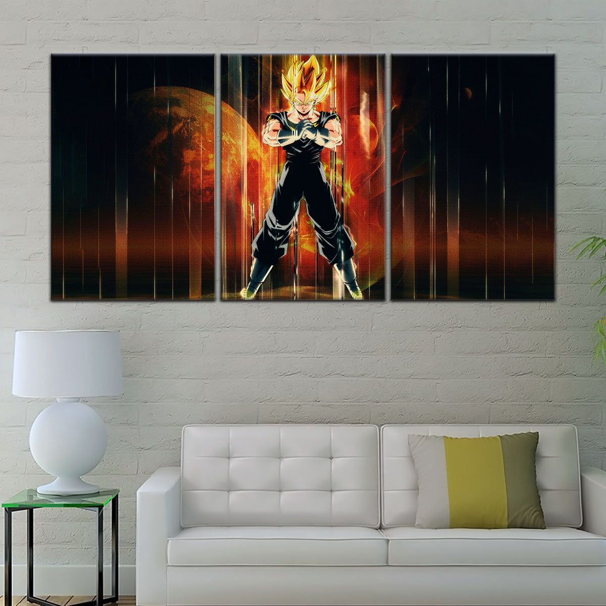 Dragon Ball Z Super Saiyan Vegito Canvas Wall Art - 5 Piece Split Panel Anime Poster - Framed Ready to Hang Living Room Man Cave Decor - DR5129