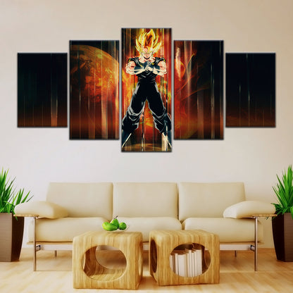 Dragon Ball Z Super Saiyan Vegito Canvas Wall Art - 5 Piece Split Panel Anime Poster - Framed Ready to Hang Living Room Man Cave Decor - DR5129