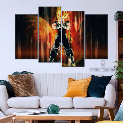 Dragon Ball Z Super Saiyan Vegito Canvas Wall Art - 5 Piece Split Panel Anime Poster - Framed Ready to Hang Living Room Man Cave Decor - DR5129