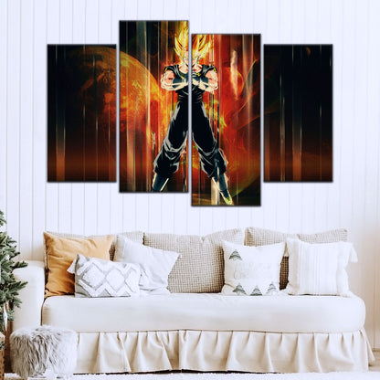 Dragon Ball Z Super Saiyan Vegito Canvas Wall Art - 5 Piece Split Panel Anime Poster - Framed Ready to Hang Living Room Man Cave Decor - DR5129