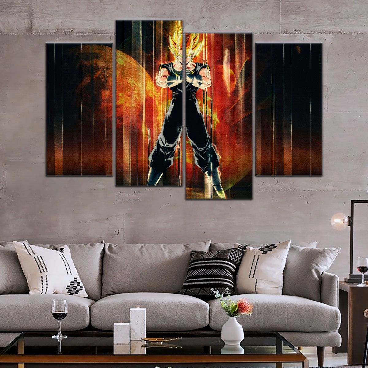 Dragon Ball Z Super Saiyan Vegito Canvas Wall Art - 5 Piece Split Panel Anime Poster - Framed Ready to Hang Living Room Man Cave Decor - DR5129
