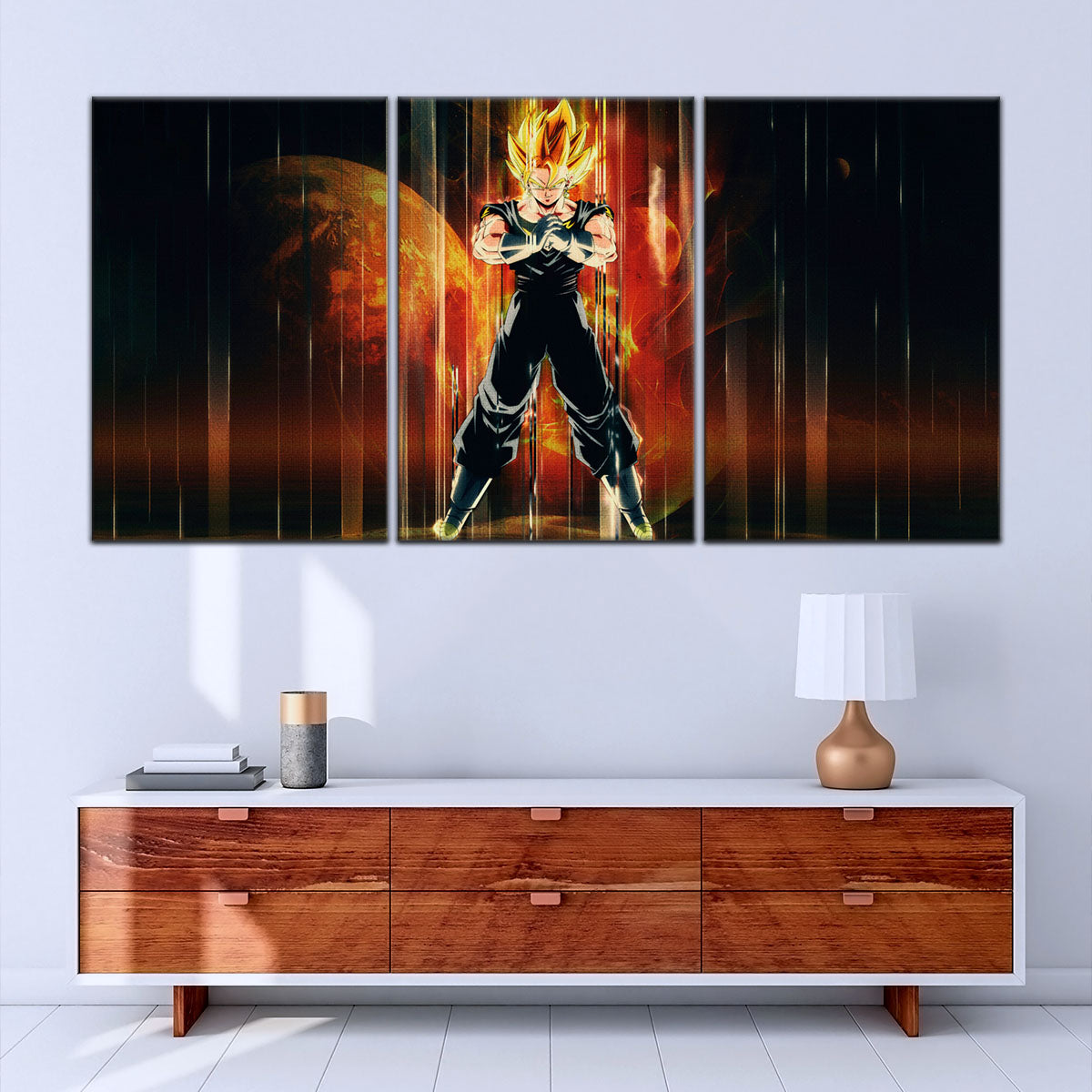 Dragon Ball Z Super Saiyan Vegito Canvas Wall Art - 5 Piece Split Panel Anime Poster - Framed Ready to Hang Living Room Man Cave Decor - DR5129