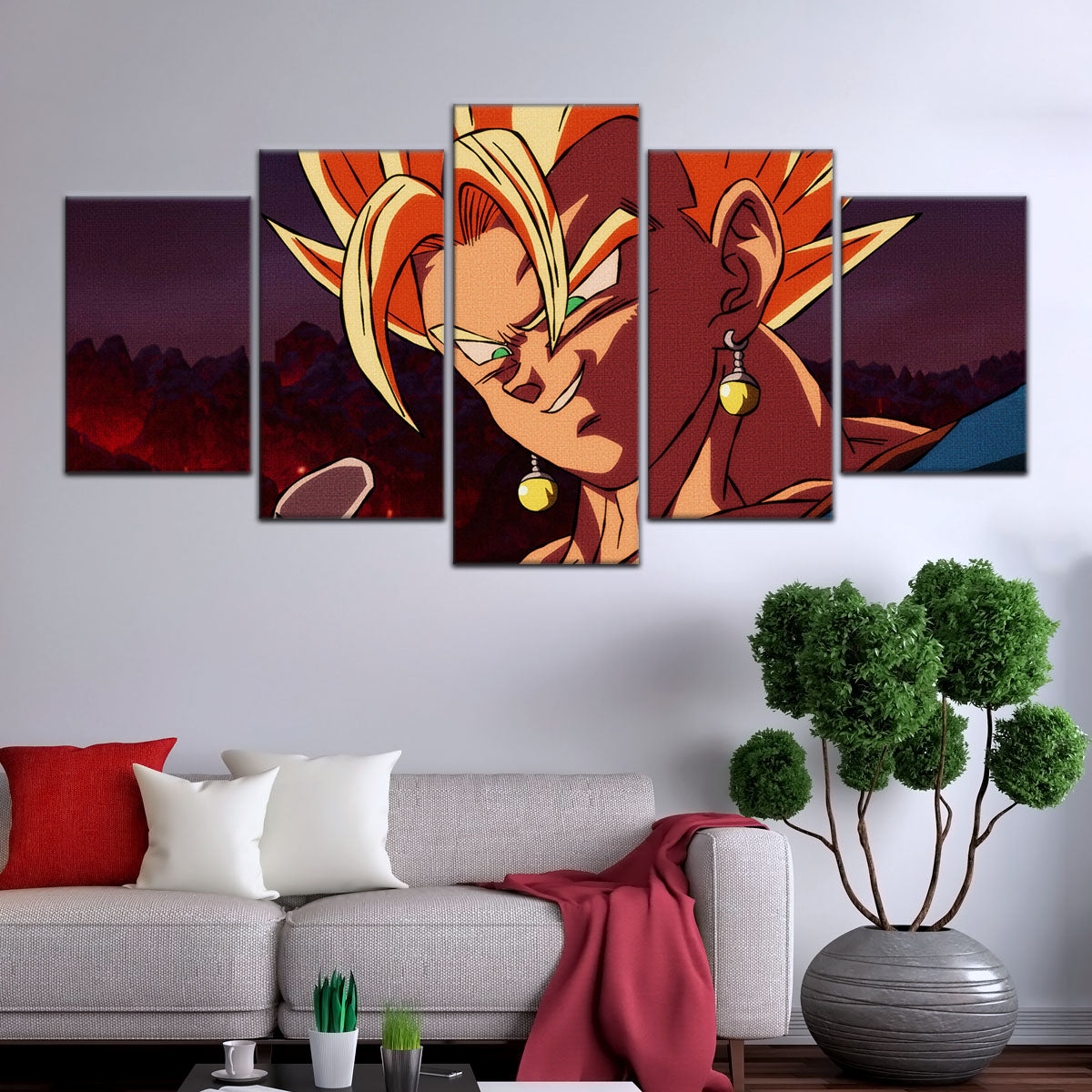 Dragon Ball Z Super Saiyan Vegito Canvas Wall Art - 5 Piece Split Panel Anime Poster - Framed Ready to Hang Living Room Man Cave Decor - DR5130