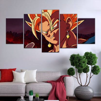 Dragon Ball Z Super Saiyan Vegito Canvas Wall Art - 5 Piece Split Panel Anime Poster - Framed Ready to Hang Living Room Man Cave Decor - DR5130