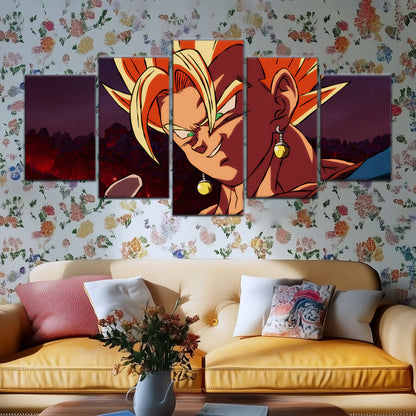 Dragon Ball Z Super Saiyan Vegito Canvas Wall Art - 5 Piece Split Panel Anime Poster - Framed Ready to Hang Living Room Man Cave Decor - DR5130