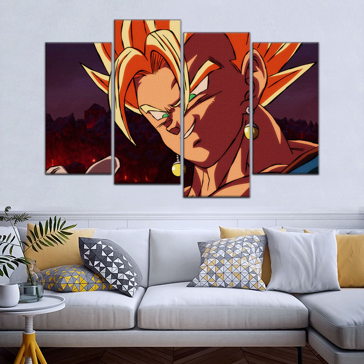 Dragon Ball Z Super Saiyan Vegito Canvas Wall Art - 5 Piece Split Panel Anime Poster - Framed Ready to Hang Living Room Man Cave Decor - DR5130