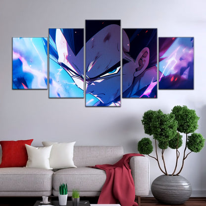 Dragon Ball Z Vegeta Canvas Wall Art - 5 Piece Split Panel Anime Poster - Framed Ready to Hang Living Room Man Cave Decor - DR5086