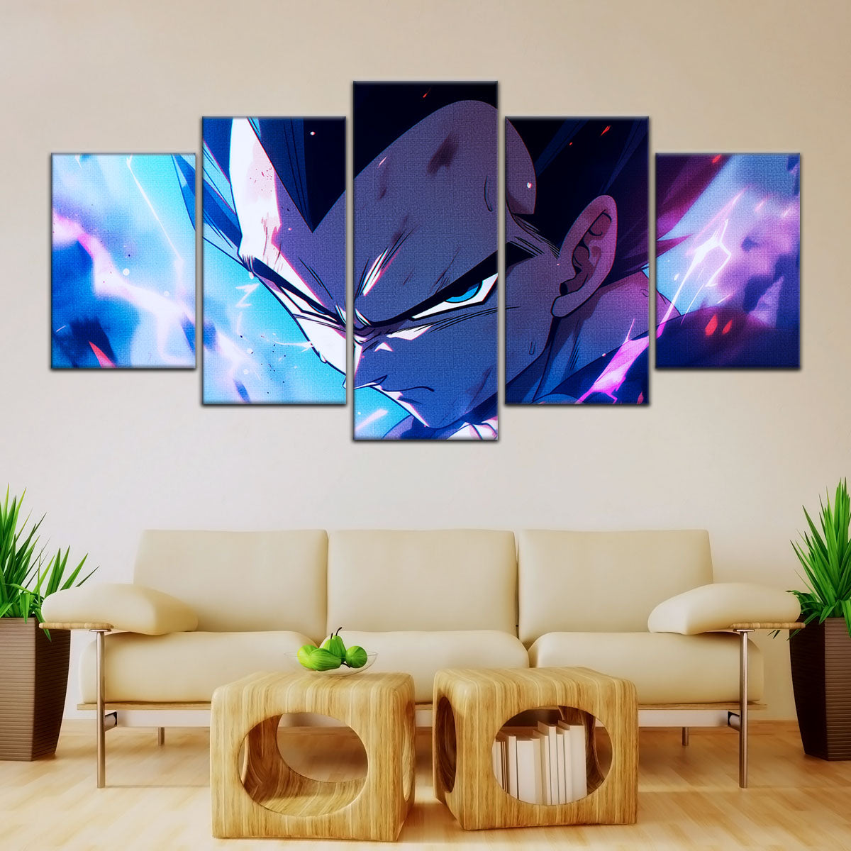 Dragon Ball Z Vegeta Canvas Wall Art - 5 Piece Split Panel Anime Poster - Framed Ready to Hang Living Room Man Cave Decor - DR5086