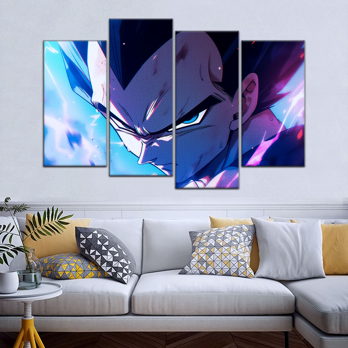Dragon Ball Z Vegeta Canvas Wall Art - 5 Piece Split Panel Anime Poster - Framed Ready to Hang Living Room Man Cave Decor - DR5086