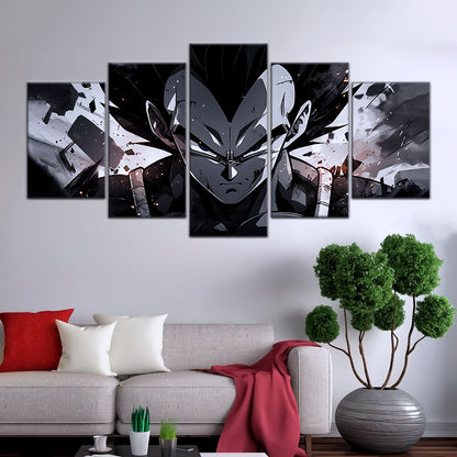 Dragon Ball Z Vegeta Canvas Wall Art - 5 Piece Split Panel Anime Poster - Framed Ready to Hang Living Room Man Cave Decor - DR5115
