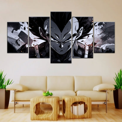 Dragon Ball Z Vegeta Canvas Wall Art - 5 Piece Split Panel Anime Poster - Framed Ready to Hang Living Room Man Cave Decor - DR5115