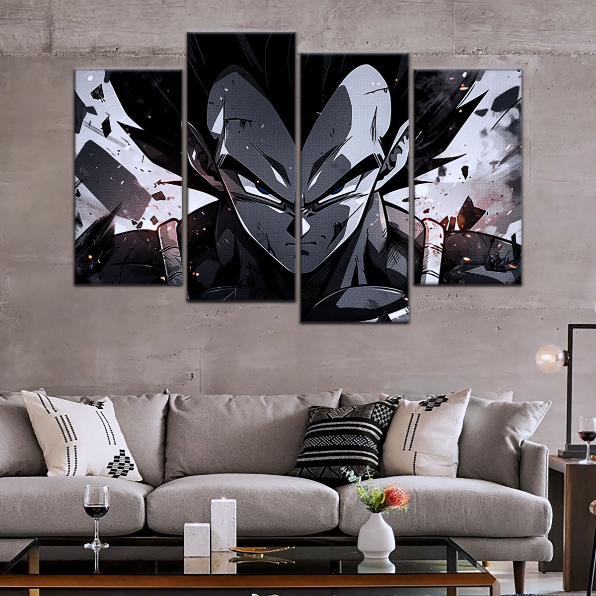 Dragon Ball Z Vegeta Canvas Wall Art - 5 Piece Split Panel Anime Poster - Framed Ready to Hang Living Room Man Cave Decor - DR5115