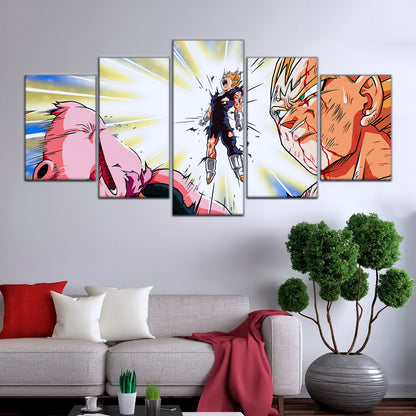 Dragon Ball Z Vegeta Final Explosion Canvas Wall Art - 5 Piece Split Panel Anime Poster - Framed Ready to Hang Living Room Man Cave Decor - DR5127