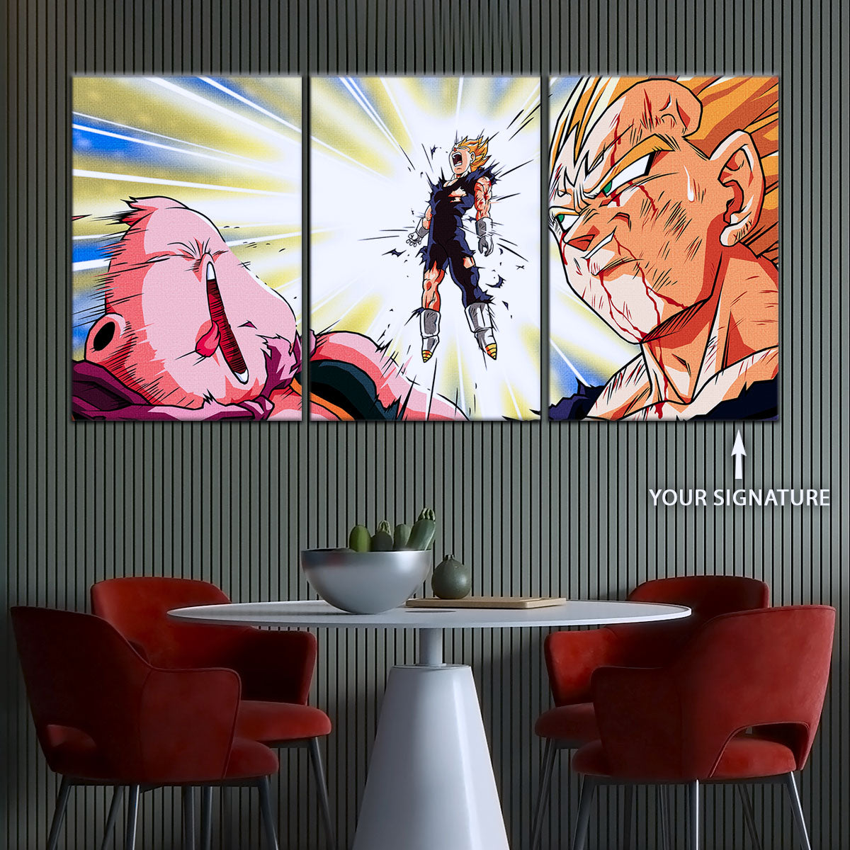 Dragon Ball Z Vegeta Final Explosion Canvas Wall Art - 5 Piece Split Panel Anime Poster - Framed Ready to Hang Living Room Man Cave Decor - DR5127