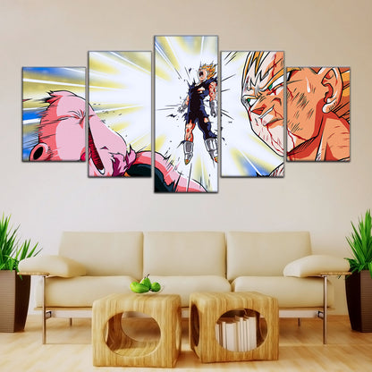 Dragon Ball Z Vegeta Final Explosion Canvas Wall Art - 5 Piece Split Panel Anime Poster - Framed Ready to Hang Living Room Man Cave Decor - DR5127