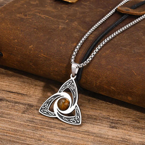 Viking - Ethnic Celtic Knot Necklaces for Men, Stainless Steel Tiger Eye Stone Charm Choker Collar