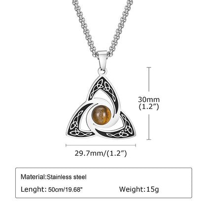 Viking - Ethnic Celtic Knot Necklaces for Men, Stainless Steel Tiger Eye Stone Charm Choker Collar