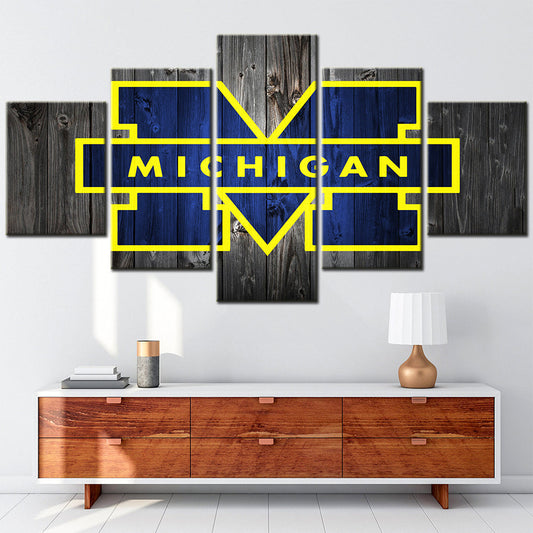 Football Team - 5 Pieces Wall Art - FT5001 - Michigan Wolverines Football Barnwood - Football Team Poster - Football Team Canvas