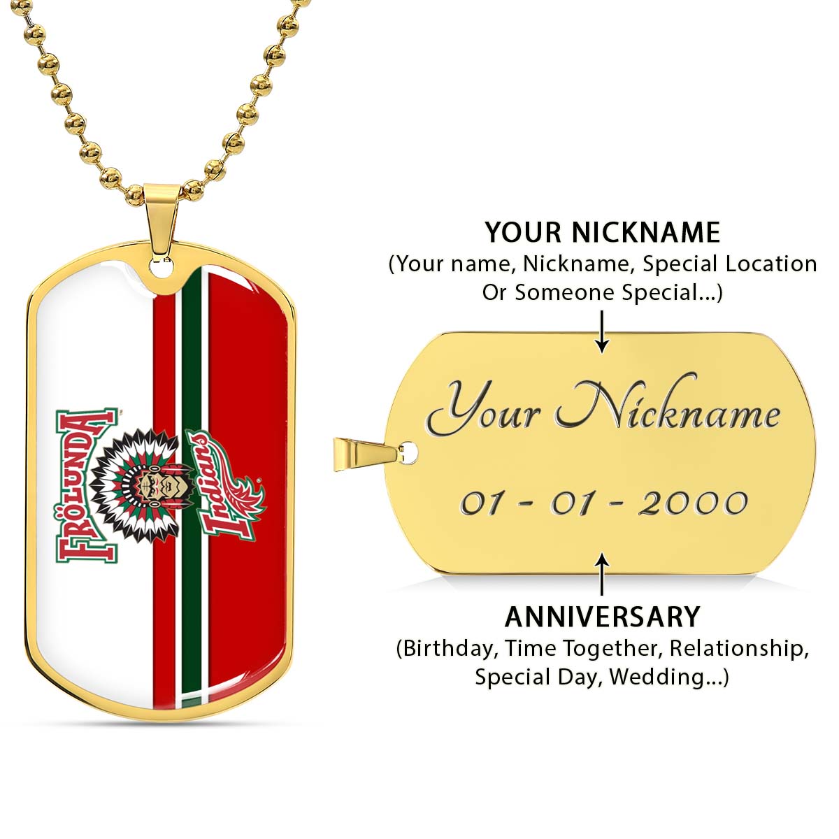Ice Hockey - HKD007 - Frolunda Indians - FHC Golden - Ice Hockey Dog Tag - Military Ball Chain - Luxury Dog Tag