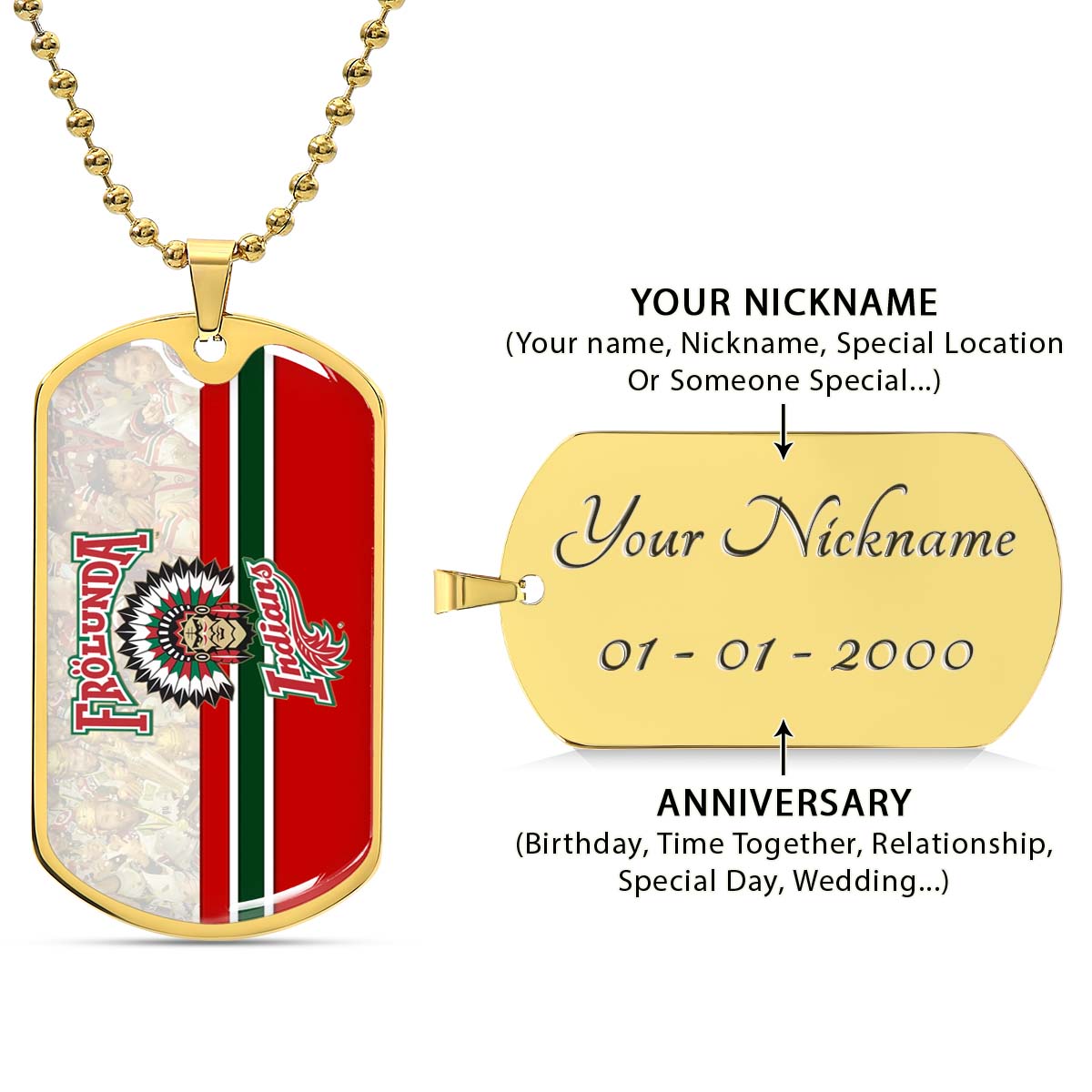 Ice Hockey - HKD008 - Frolunda Indians - FHC Golden - Ice Hockey Dog Tag - Military Ball Chain - Luxury Dog Tag