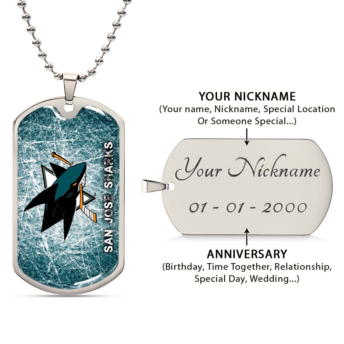 Ice Hockey - HKD010 - San Jose Sharks - Fierce Hockey Spirit on Ice - Ice Hockey Dog Tag - Military Ball Chain - Luxury Dog Tag