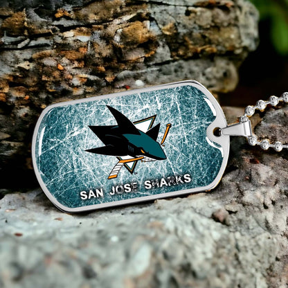 Ice Hockey - HKD010 - San Jose Sharks - Fierce Hockey Spirit on Ice - Ice Hockey Dog Tag - Military Ball Chain - Luxury Dog Tag