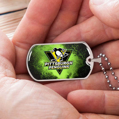 Ice Hockey - HKD011 - Pittsburgh Penguins - Neon Ice Emblem - Ice Hockey Dog Tag - Military Ball Chain - Luxury Dog Tag
