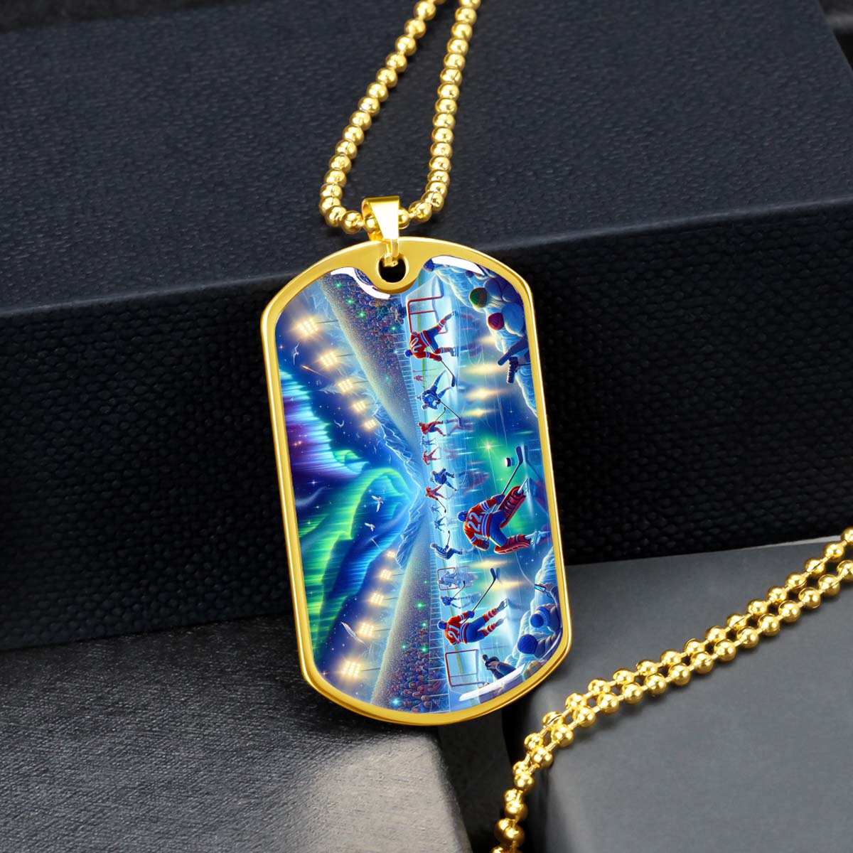 Ice Hockey - HKD017 - Spectacular Northern Lights NHL Game - Ice Hockey Dog Tag - Military Ball Chain - Luxury Dog Tag