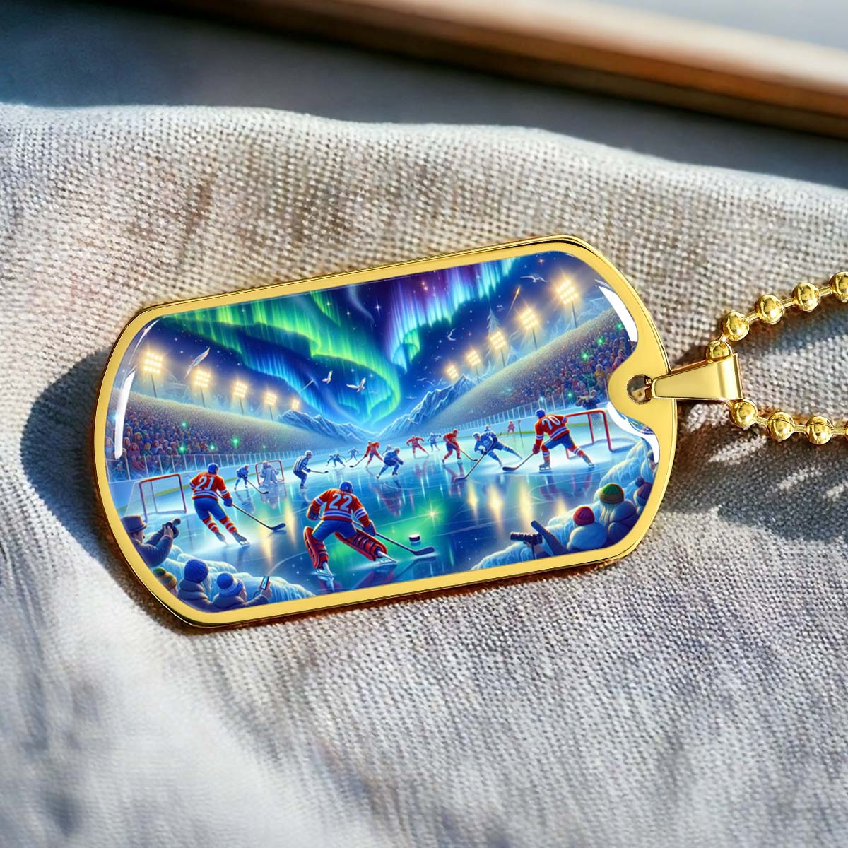 Ice Hockey - HKD017 - Spectacular Northern Lights NHL Game - Ice Hockey Dog Tag - Military Ball Chain - Luxury Dog Tag