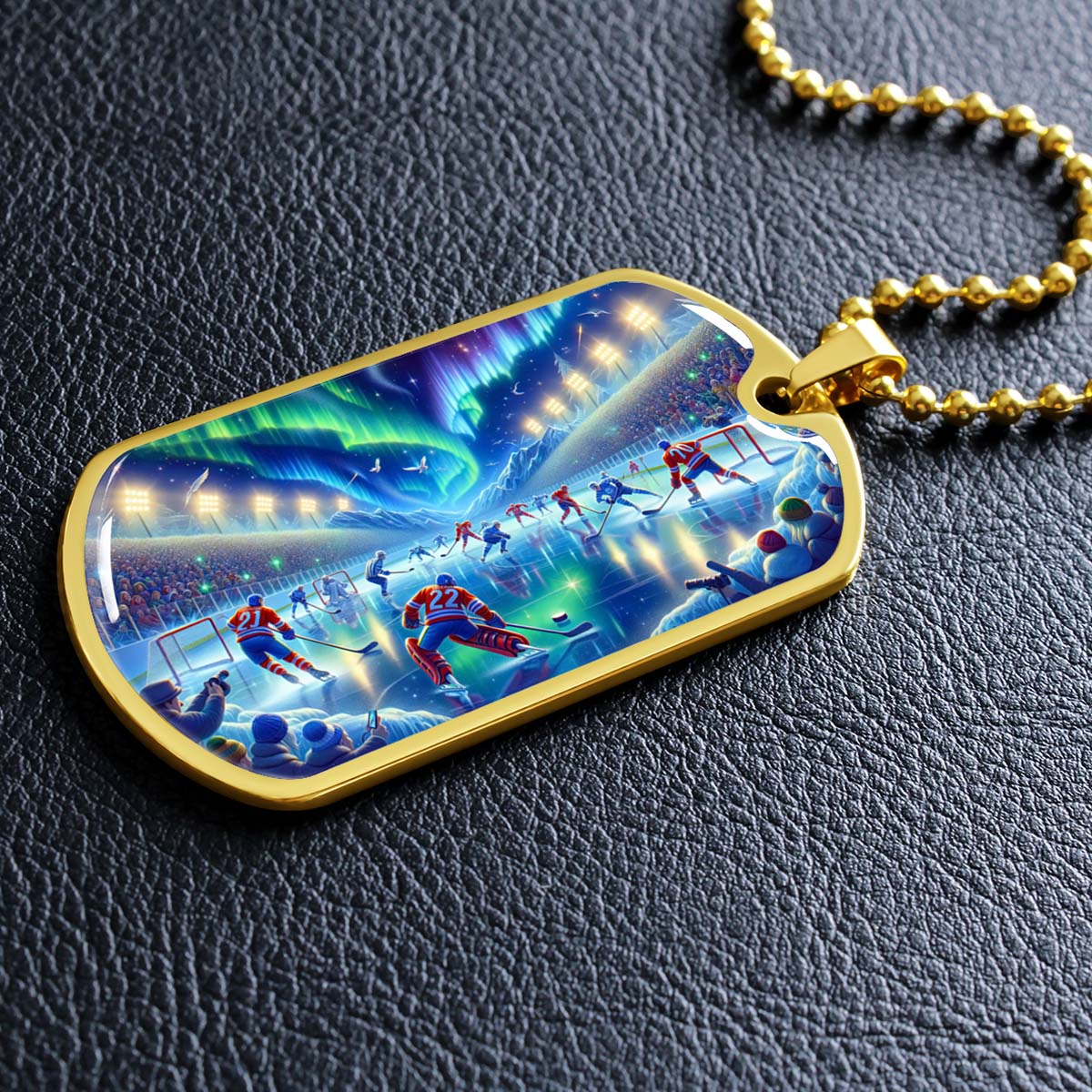 Ice Hockey - HKD017 - Spectacular Northern Lights NHL Game - Ice Hockey Dog Tag - Military Ball Chain - Luxury Dog Tag