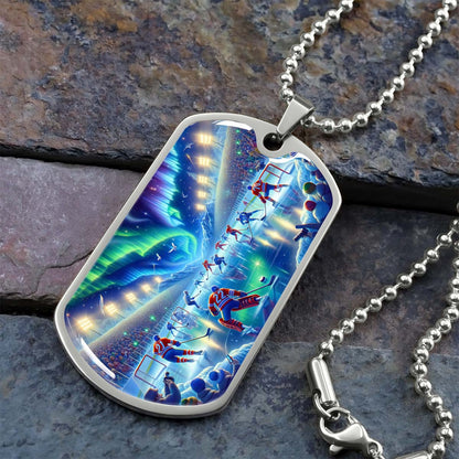 Ice Hockey - HKD017 - Spectacular Northern Lights NHL Game - Ice Hockey Dog Tag - Military Ball Chain - Luxury Dog Tag
