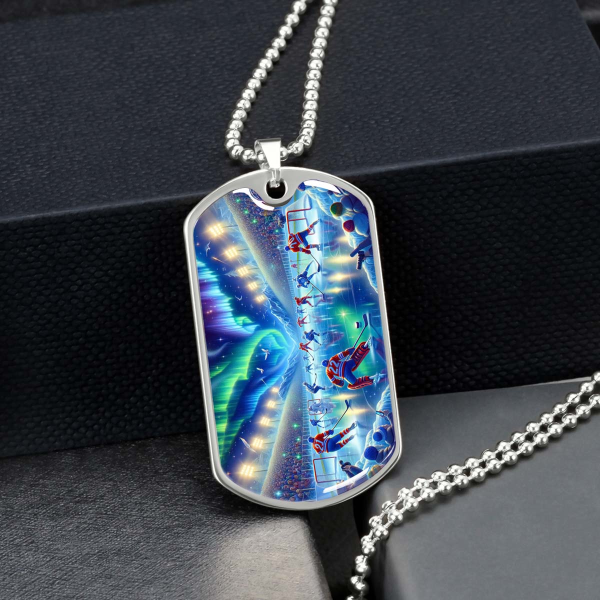 Ice Hockey - HKD017 - Spectacular Northern Lights NHL Game - Ice Hockey Dog Tag - Military Ball Chain - Luxury Dog Tag
